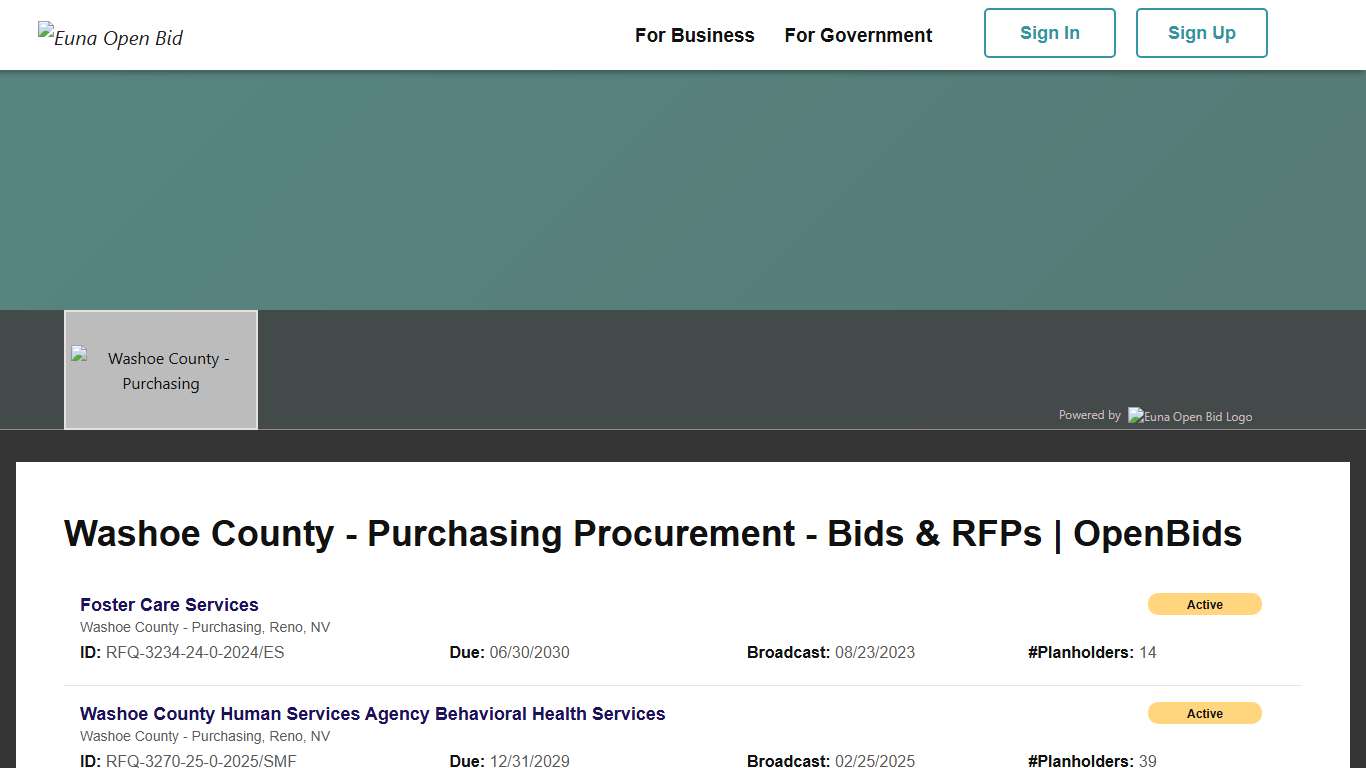 Washoe County - Purchasing Procurement - Bids & RFPs DemandStar