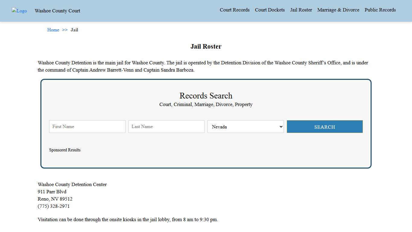 Jail Roster Washoe County Court
