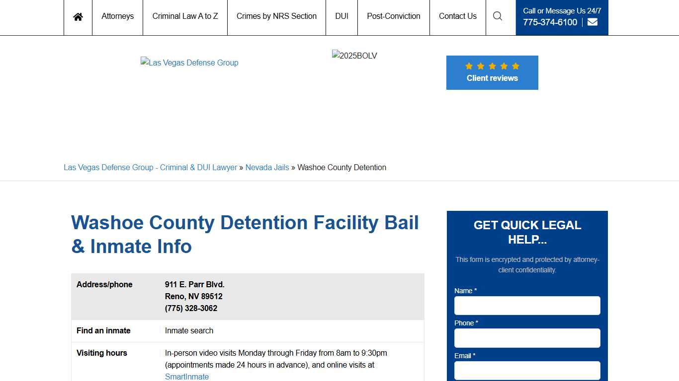 Washoe County Detention Facility Bail & Inmate Info